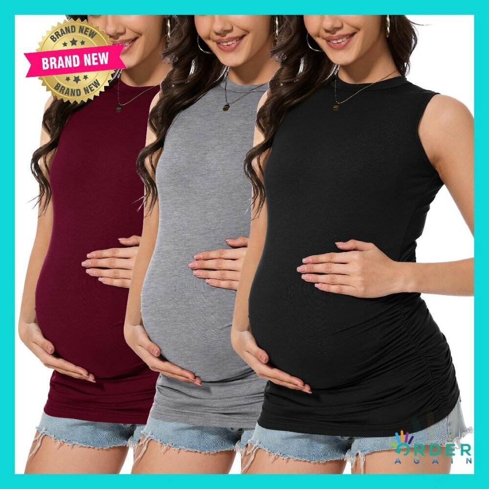 Maternity Tank Top 3 Pack Stretchy Soft Pregnancy Essential Chic Minimal
